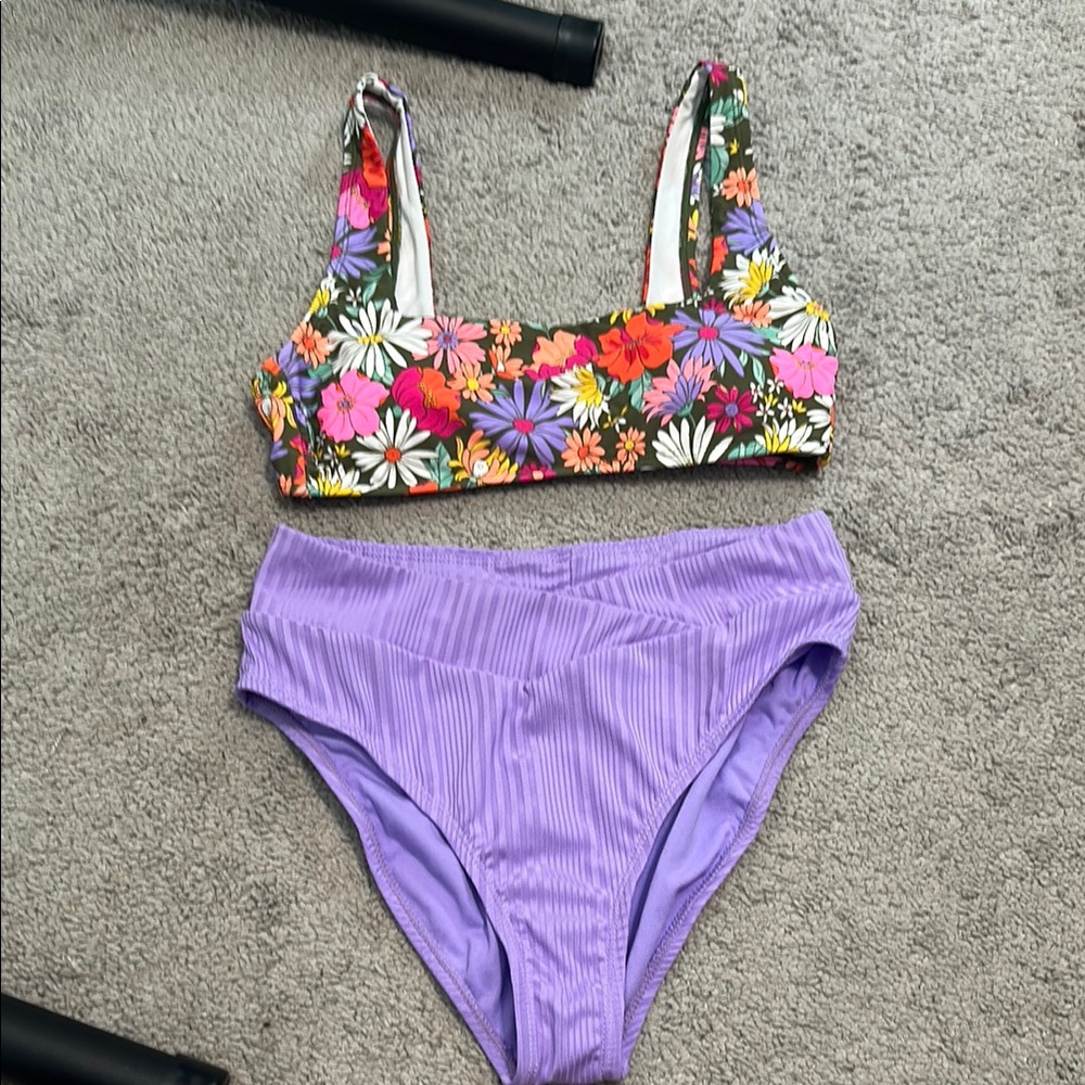 Floral Bikini Top and Purple Bottoms